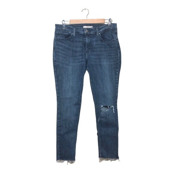 LEVI’S Women’s 711 Skinny Jeans Distressed W33 x L32 Midrise Medium Wash Denim - Picture 1 of 9